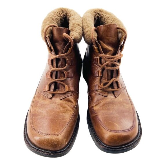 Liz Claiborne Lace Up Boots Wool Lined Brown Leather 7.5 Tyrolian - Picture 2 of 7